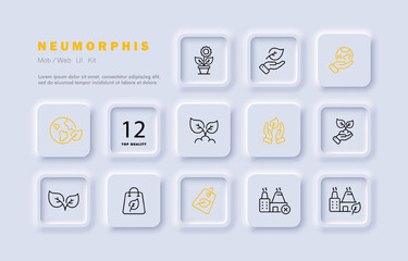 Phytology set icon. Tree leaf, plant, flower, plant, fertilizer, laboratory, environmental friendly. Save the planet. Horticulture concept. Neomorphism. Vector line icon for Business and Advertising