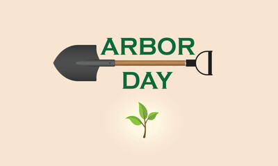 Arbor Day design with a shovel and a seedling. Vector Illustration