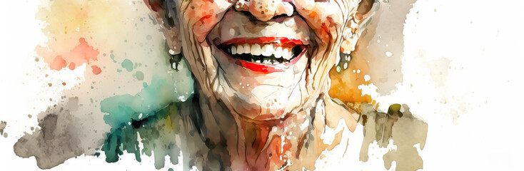 close-up of old womans mouth in aquarelle style, ai generated