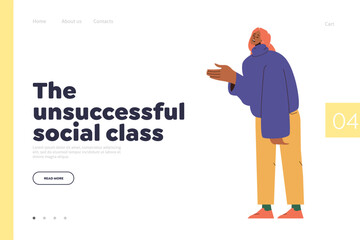 Unsuccessful social class landing page design template for online services supporting poor people