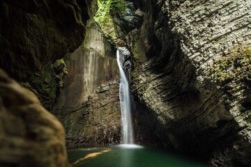 Fototapeta na wymiar Scenic view of the Kozjak Waterfall in Soca Valley, Slovenia