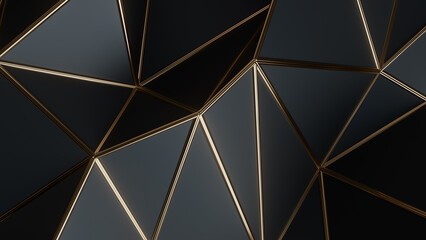 Black and gold 3d abstract background. Abstract background for presentation template. Parametric Low poly triangle.