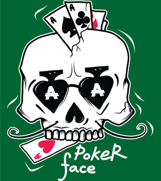 Poker Face, Skull With Cards Inside Vector Illustration