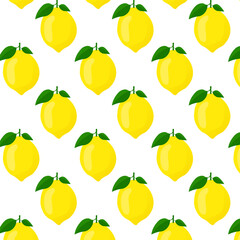 Lemon with green leaf pattern. For posters, logos, labels, banners, stickers, product packaging design, etc. Vector illustration