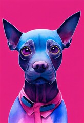 Funny adorable portrait headshot of cute peruvian hairless dog. South American land animal standing facing front. Looking to camera. Watercolor illustration. AI generated vertical artistic poster.