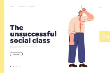 Landing page design template with unhappy man employee feeling tired and exhausted