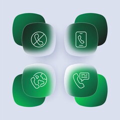 Phone set icon. Phone book, missed, dialed and received call. Calls in roaming, correspondence, conversation. Contact us concept. Glassmorphism style. Vector line icon for Business and Advertising