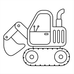 Excavator Coloring Page. Construction Vehicle Coloring Book For Children. Cartoon Truck Vector Illustration. Icon Style With Black Outline. Logo Design.