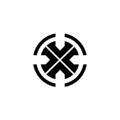 Abstract circular design graphic vector illustration and forming the letter X. Suitable for logos, icons, etc.