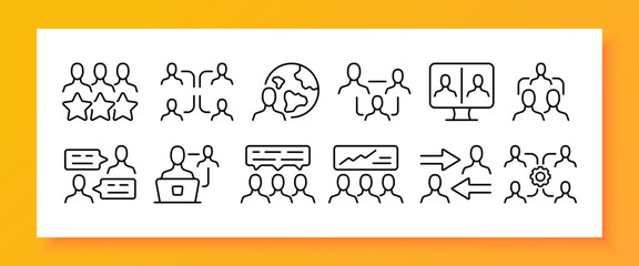 Infographic set icon. Teamwork, office, team building, delegation, management, business, achievement, competition. Career concept. Vector line icon for Business and Advertising