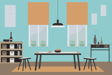 Modern interior of the living room with furniture. Flat vector illustration, eps10.