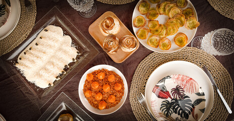 Fototapeta na wymiar table setting plates gastronomy celebration gourmet meal appetizers 