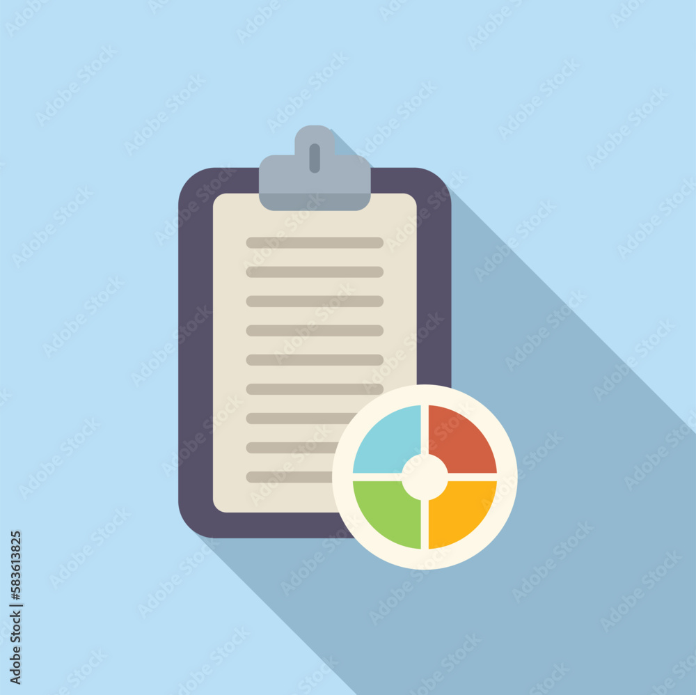 Poster pie chart report icon flat vector. document data. finance file