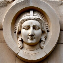Sculpture of a woman - goddess of fertility Greek island.
sculpture on the wall inside the city