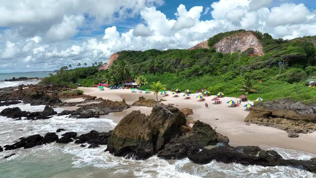 Tambaba Beach At Joao Pessoa In Paraiba Brazil. Outdoor Landscape. Nature Beach. Natural Background. Summer Travel. Tambaba Beach At Joao Pessoa Paraiba Brazil.