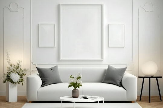 Clean Photo Frame Mock-up in Contemporary Living Room