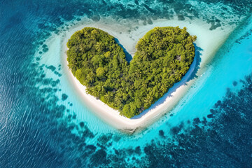 heart-shaped island, concept love paradise, travel and vacation - obrazy, fototapety, plakaty
