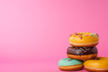 Delicious Donut - Colorful Glazed Donut Background with Copy Space - Generative AI technology