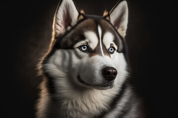 Powerful and Loyal Siberian Husky Dog on Dark Background