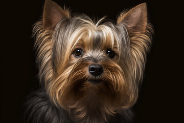 Naklejka premium Stunning Yorkshire Terrier Image on Dark Background - Capturing the Charm of This Lively Breed