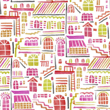 Seamless pattern with a town. © tiff20