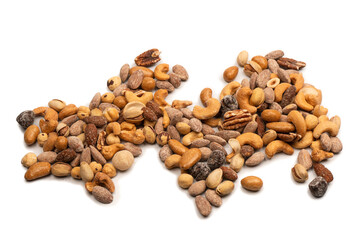 A group of almonds, pistachios, walnuts, macadamia, cashews.