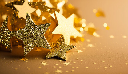 gold star sparkle party confetti on a gold glitter background