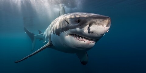 Fototapeta premium grand requin blanc dans son élément naturel, regard droit - generative ai