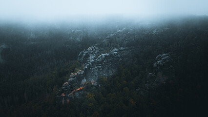Rockformation in a forest in the saxon switzerland national park in Saxony, Germany