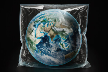 the planet earth in the plastic vacuum bag,earth day,earth hour,generative ai.
