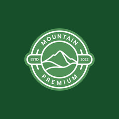mountain peak hill hill outdoor hiking adventure circle line badge modern logo design vector