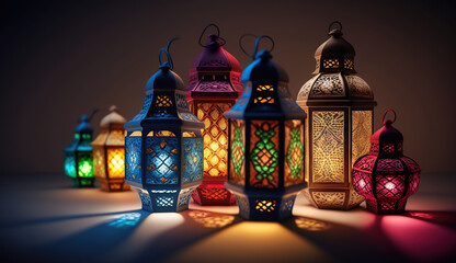 Lanterns combined together for Ramadan and Eid, Generative Ai