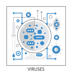 Viruses laboratory research. Science discovery, virology testing virus vector illustration
