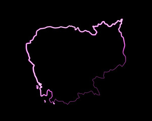 Vector isolated illustration of Cambodia map with neon effect.