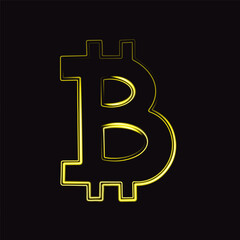Vector isolated illustration of bitcoin icon with neon effect.