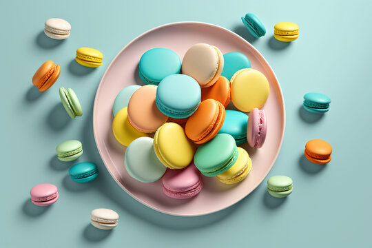 Colorful Macaroons Placed on a Table, Sweet Desserts  | Generative Art 