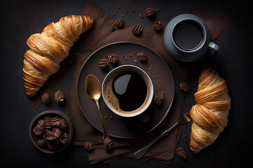 Freshly Baked croissants With Black Coffee | Generative Art 