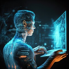 Fototapeta premium android with computer of a person working on a computer technologies.generative AI design.