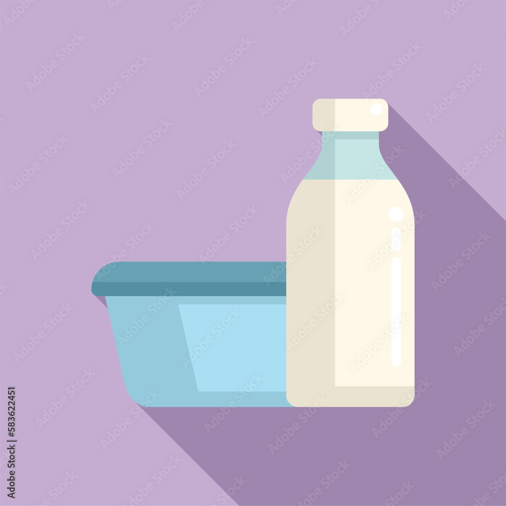 Sticker milk bottle food icon flat vector. fruit box. tray bag