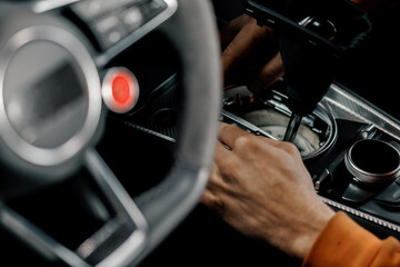 Salon of a prestigious modern luxury car Concept of passion for driving luxury car salons...
