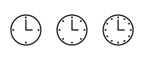 Time set icon. Clock, alarm clock, around the clock, reminder, stopwatch, day and night, wristwatch, Punctuality, wall clock. Date management concept. Vector line icon for Business and Advertising