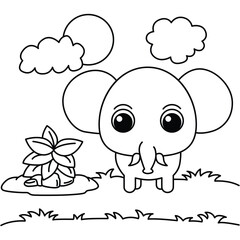 Funny elephant cartoon characters vector illustration. For kids coloring book.
