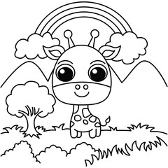 Fototapeta na wymiar Funny giraffe cartoon characters vector illustration. For kids coloring book.