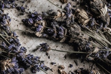 Fototapeta premium Background Dried Lavender Branches Natural Floral Arrangement. Generative AI
