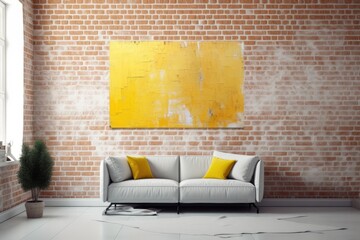 Yellow brick wall with a blank canvas. Room for design. Generative AI
