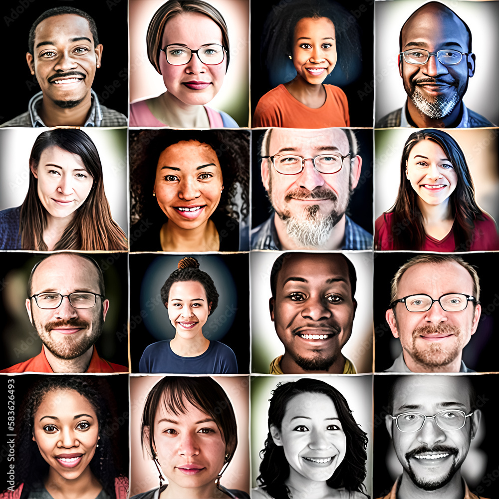Poster a 16x16 grid of individual portraits was created - generative ai.