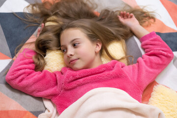 Obraz na płótnie Canvas childhood of teen girl relax in bed. childhood of teen girl relax in bedroom.