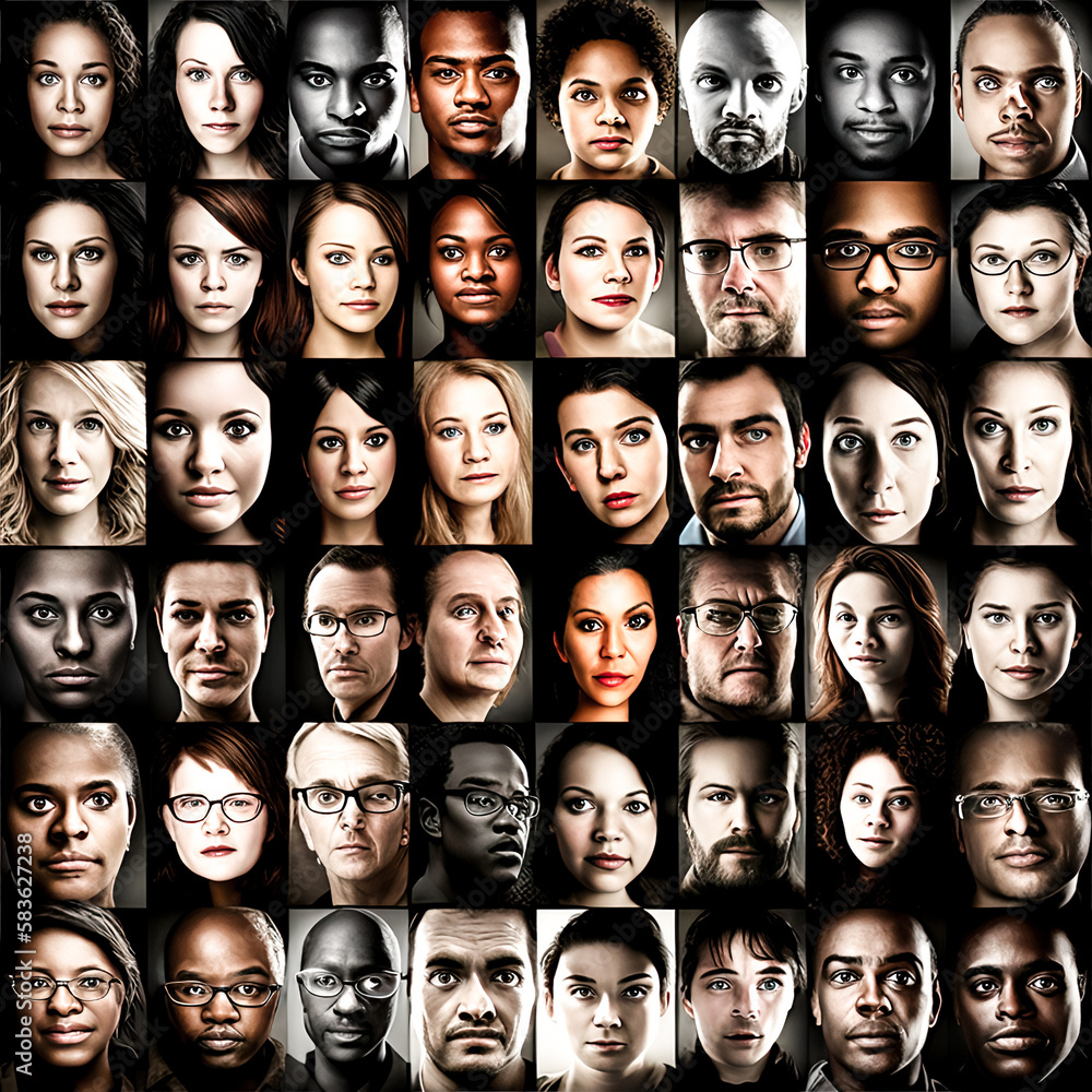 Aufkleber a grid of 16 portrait images was created - generative ai.