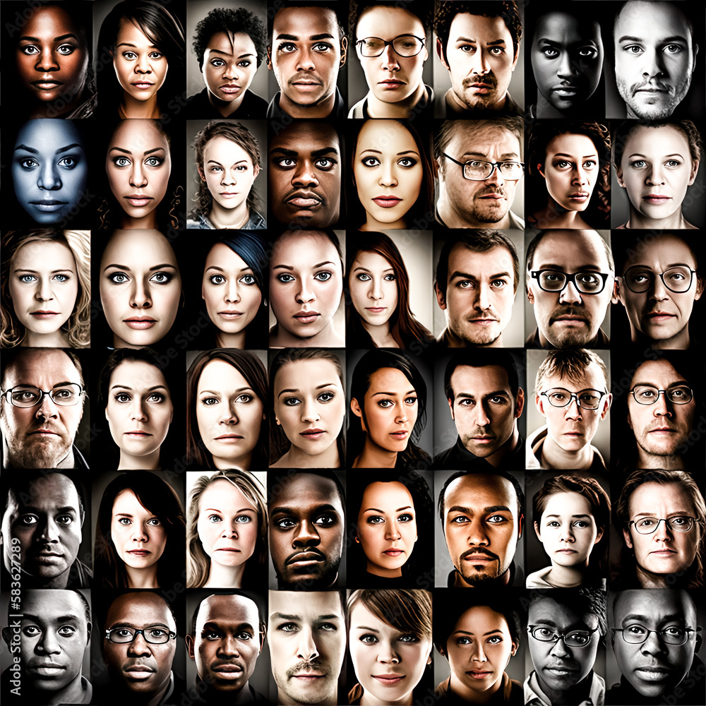 Aufkleber a grid of 16 portrait images was created - generative ai.