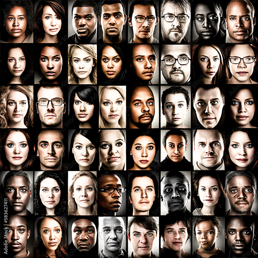 Aufkleber a portrait grid of 16 images created - generative ai.